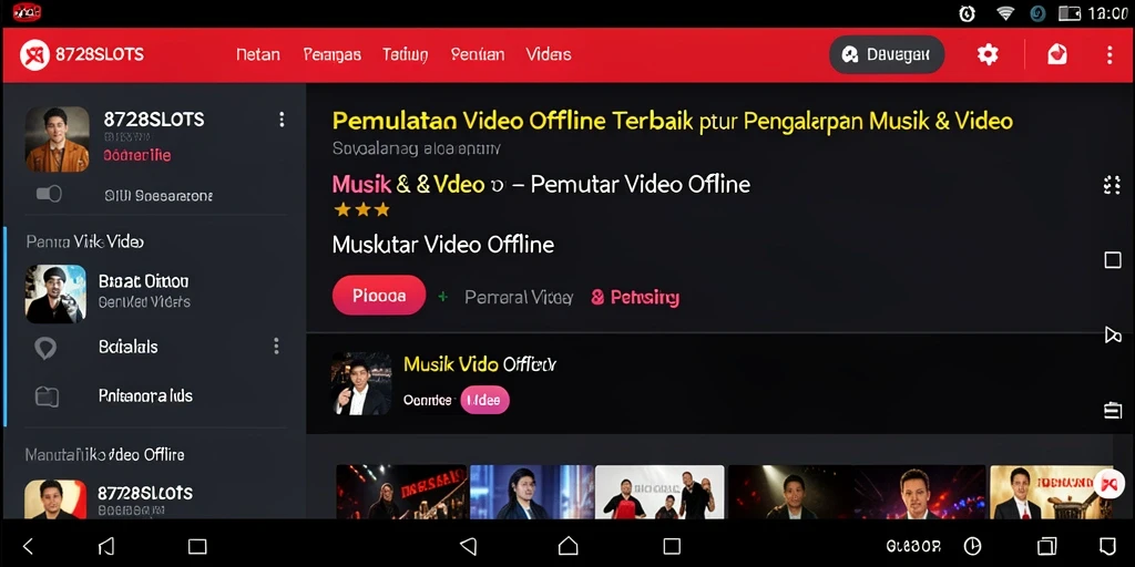 Antarmuka aplikasi 8728SLOTS dengan fungsi Pemutar Video Offline yang sederhana.