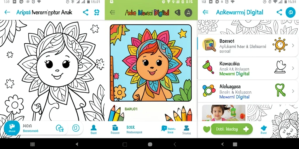 Tampilan antarmuka aplikasi Mewarnai Digital yang ramah anak.