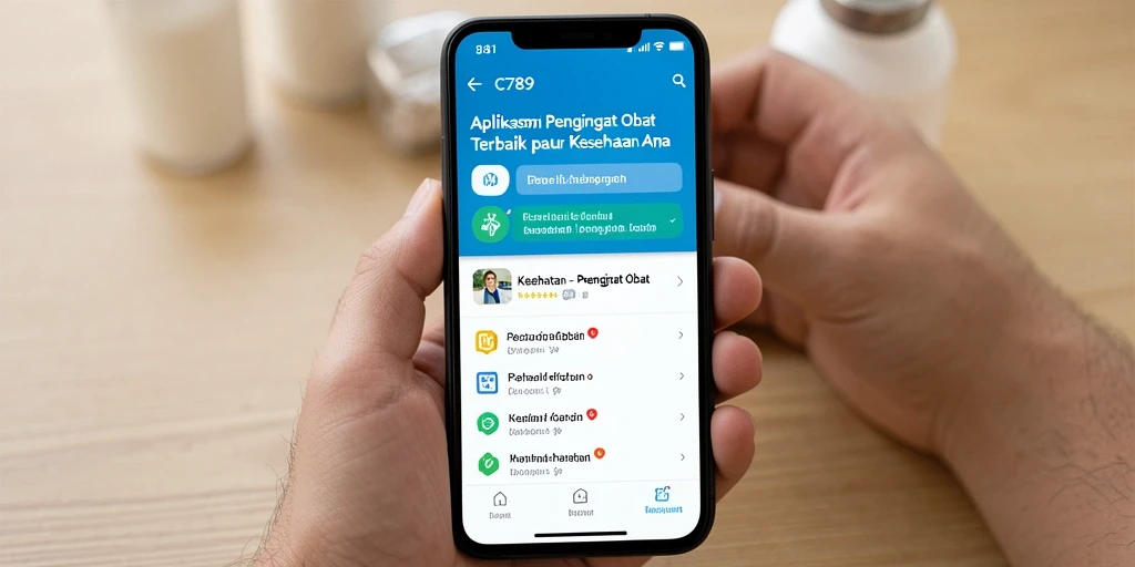 Tampilan antarmuka aplikasi C789 yang user-friendly dan informatif untuk pengingat obat.