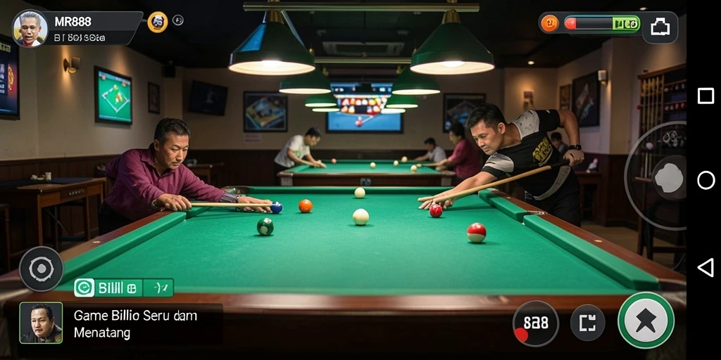 Tampilan antarmuka game Billiard yang menawan dan fungsional.